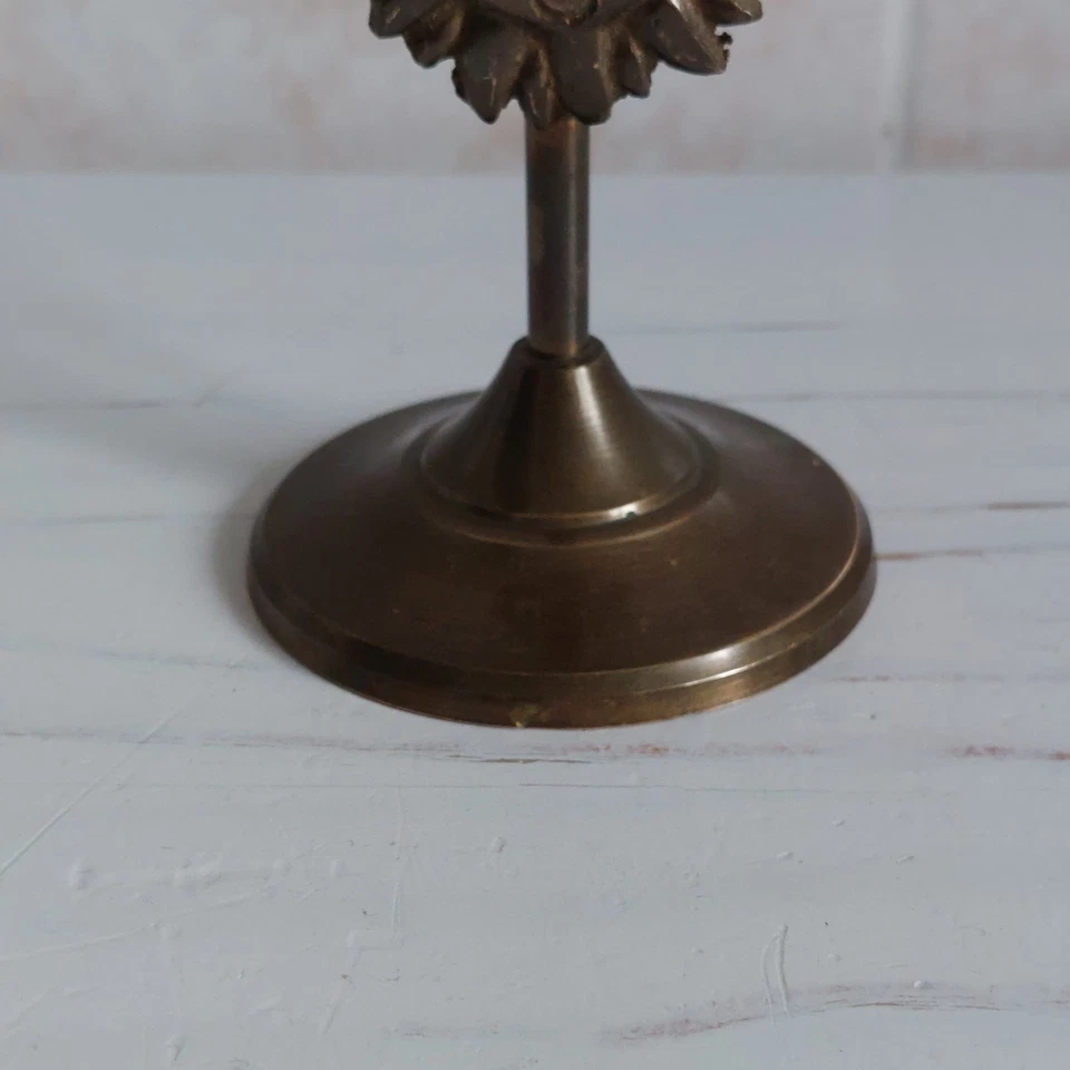 Retro Brass Sun Face Candlestick Candle Holder Celestial India H 16cm WEAR - Image 4 of 4
