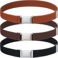 3 Pieces Boy Belt Kids Elastic Adjustable Stretch Belt Silver Square Buckle f...
