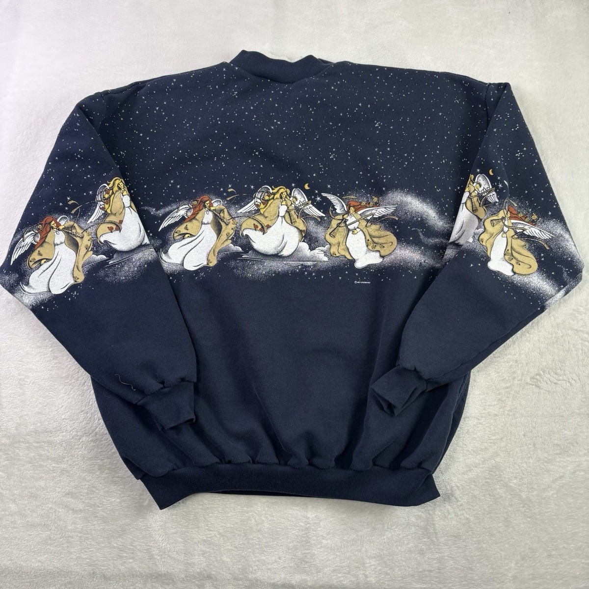 VTG Art Unlimited Sportswear Snow Angels Blue LS Fleece Sweatshirt Henley XXL View 6