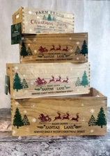 Christmas Wood Crate set 4 Storage Hot Cocoa serving boxes santa reindeer decor