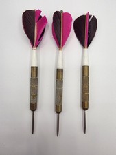 Vintage Accudart Pink/Purple Feather Set Of Brass Darts With Case