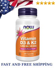 NOW Vitamin D3  K2 Capsules 120 Veg Capsules   Bone  Heart Support, Immune Hea