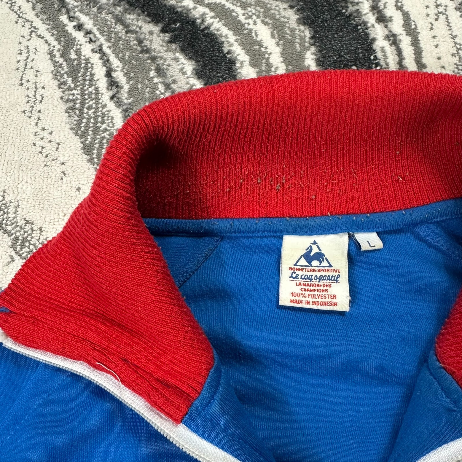 Vintage Le Coq Sportif 90s Italia Blue Red Full Zip Oversized Large Track Jacket image 4