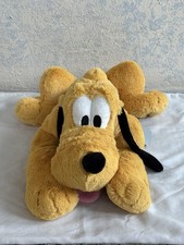 Disney Store Pluto Plush Laying Down Dog Fluffy Stuffed Animal NWT Green Collar