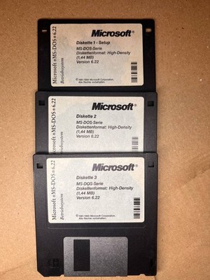 Microsoft MS-DOS 6.22 Deutsch (3x 3.5'') Original Setup Disketten Set Vintage OS