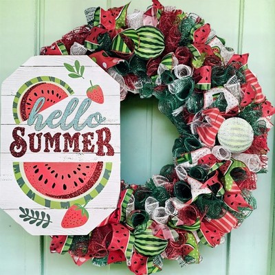Hello Summer Watermelon Wreath   Bright & Cheery Front Door Décor