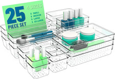 25 Pc Clear Plastic Drawer Organizer Set,4 Sizes in Drawer Organizer Trays for B