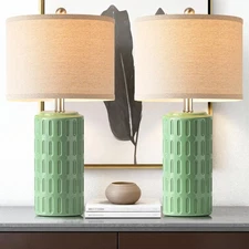 23" Farmhouse Modern Ceramic Table Lamp Set of 2 - Green Bedside Lamps for Be...