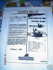 McCulloch Pro Mac 10 10s Parts list 