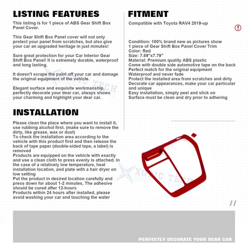 For Toyota RAV4 2019-2025 Glossy Red Inner Console Gear Shift Overlay Cover Trim - Picture 2 of 11