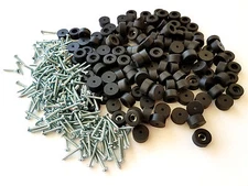 50 Rubber Feet 3/4" Diameter, 3/8" Height Bumper w Washers Embedded + Screws