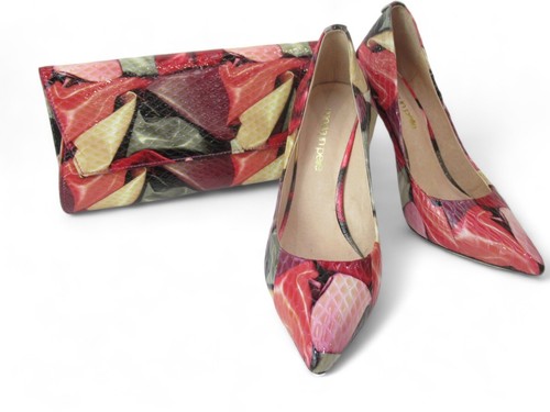 Moda In Pelle Court Shoes Heels Clutch Bag Set Ladies Multicoloured UK 7 Leather