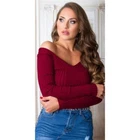 Women's ribbed V-neck sweater burgundy #p1745