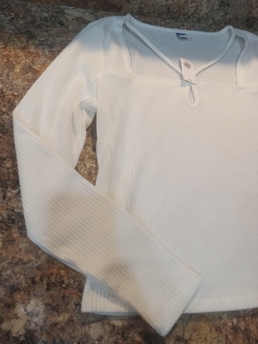 Womens Cute White Long Sleeve Top Size Medium New With Tags Old Navy - Picture 2 of 6
