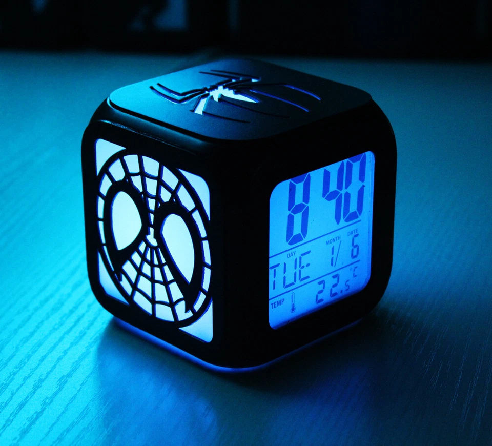 Cute Spiderman Digital USB LED Light Alarm Clock 7 Colors Kids Room Xmas Gifts  - Image 4 of 4