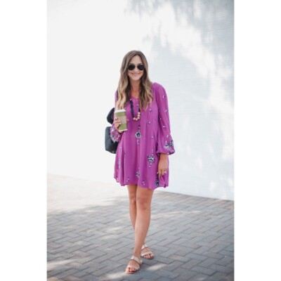 Free People Oxford Embroidery Mini Long Sleeve Dress Pockets Pink Women's  Sz XS | eBay