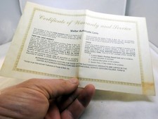 Vivitar Certificate of Warranty and Service Card 50mm f1.9 Lens 1974 vintage