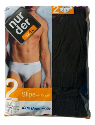 Nur Der Herren Slips mit Eingriff 2er Pack Schwarz/Weiß 100% Baumwolle