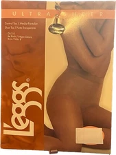 VINTAGE MOD MCM Packaging L’eggs PantyHose Ultra Sheer Toe Size B Jet Black NOS