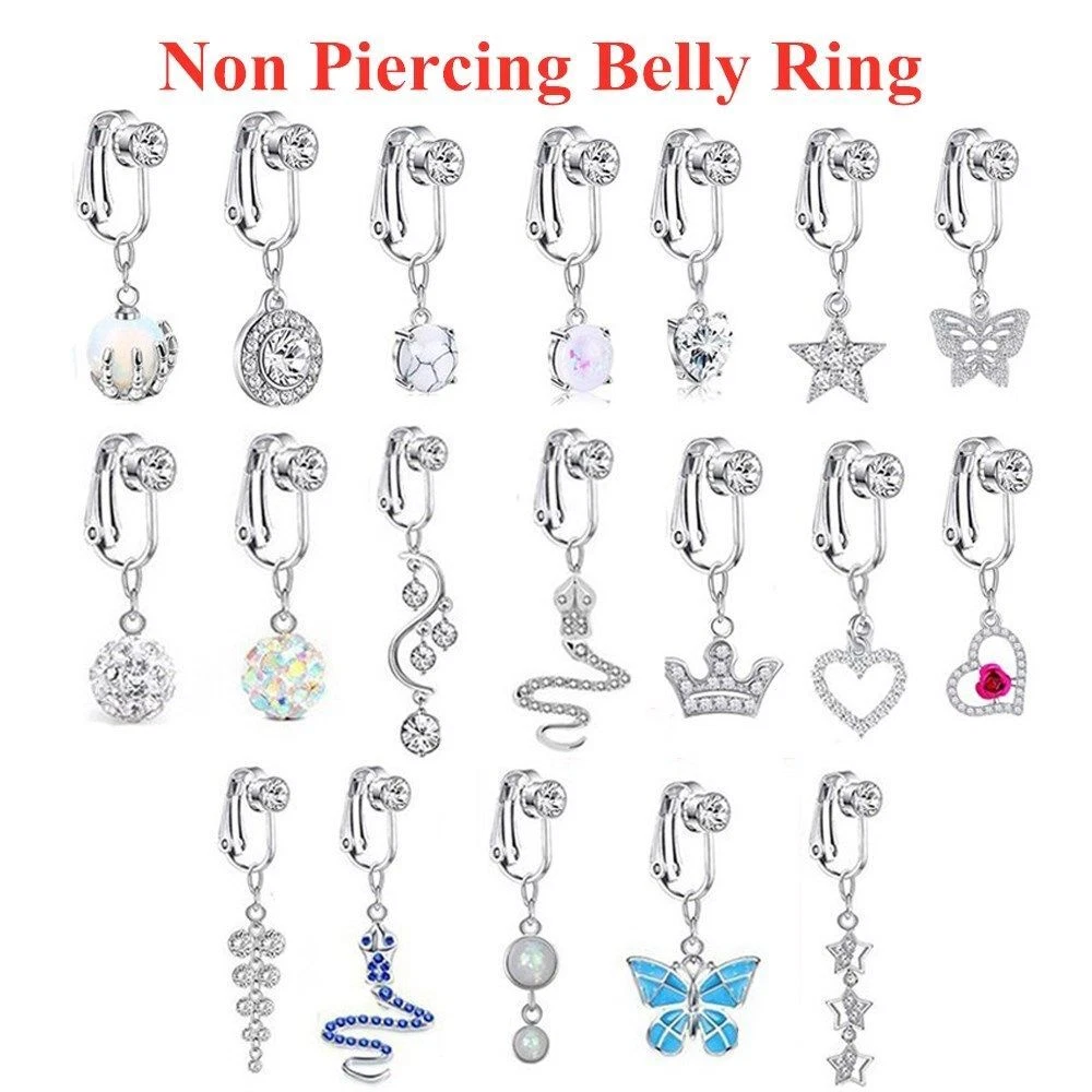 Buy Junkin 5 Pieces Fake Belly Rings Clip on Belly Button Rings Non  Piercing Fake Belly Ring Faux Dangle Charm Navel Ring Dangle Hoop Earrings,  5 Styles, Crystal, Crystal at Amazon.in