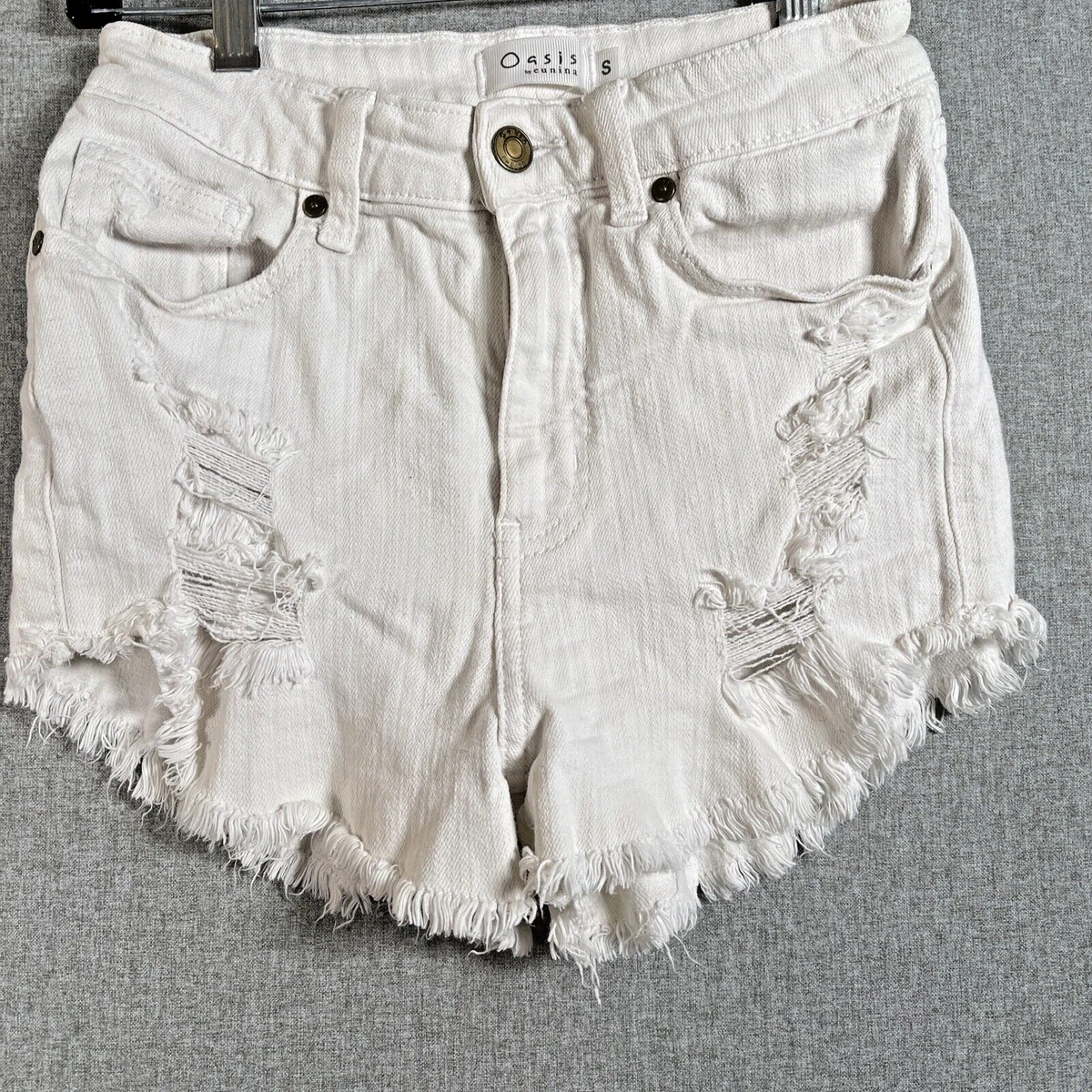 Oasis Eunina Jean Shorts Junior Size Small White Distressed Ripped