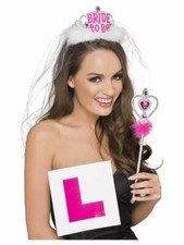 NEW Hen Night Party Kit Bride to Be Tiara & Veil,L Plate Badge & Wand - Hen Do
