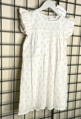 NEW NWT White/Peach Pink Beautiful Soft CUTE Dress-Moon et Miel Paris Brand 8Y