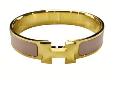 Auth Hermes Clic H Bracelet Pink-Beige Yellow Gold PM Size Excellent Condition