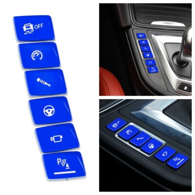 6PCS Blue Gear Shift Panel Button Trim Cover Fits BMW M3 M4 F80 F82 2015-2019  