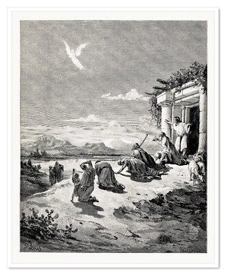 Gustave Dore The Angel Raphael and the Family of Tobit 11x15.5'' 1953 Litho Print
