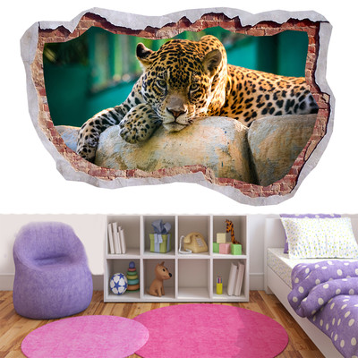 Leopard Gepard Tiger Tier Dschungel 3D zerschlagen Wandtattoo Ansicht Wandbild Kunst 561