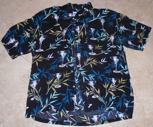 Camisa Tropical Leaves & Martinis Rayón Botón Delantero Para Hombre XL Extra Grande