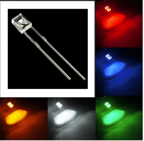 10 LED 2X3X4mm Rectangulaires Blanches Rouge Bleu Diode + Resistors 12V Auto