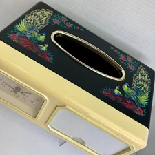 Vintage Clock Picture Frame Facial Tissue Holder Peacocks Mid Century *READ*