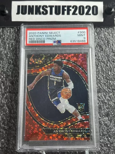 2020-21 Select Anthony Edwards /49 SSP PSA 9 Red Prizm Disco Rare Courtiside 300