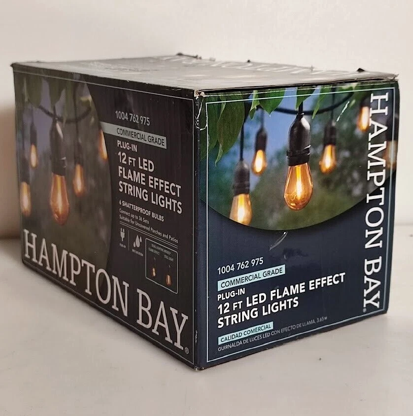 Hampton Bay 6 Light 12 ft. Indoor Outdoor Plug In LED Flame Effect String Lights