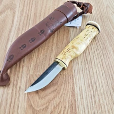 Wood Jewel Little Fixed Knife 2.5" Carbon Steel Blade Curly Birch/Horn Handle