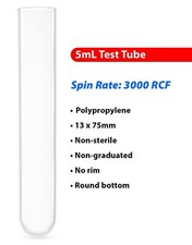 (1000) Globe Scientific 110471 Test Tube - Plain 5 mL - 13mm Dia, 75mm Height