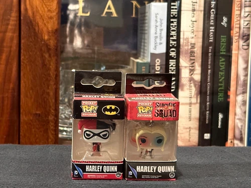 Two  HARLEY QUINN  Funko Pocket Pop! Keychains, DC Comics Batman & Suicide Squad