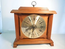 Wood Quartz Mantel Clock Vintage Style Metal Dial 12" Tall 11" Wide Made in USA