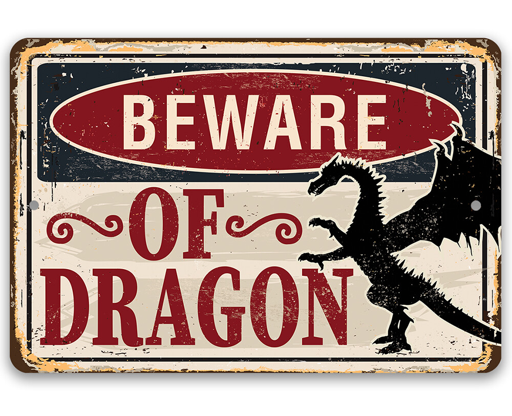 Targa Decorativa In Metallo Vintage 'Beware Of Dragon