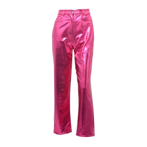 Glänzende PU Lederhose Damen Metallic High Waist Straight Hose Streetwear - Bild 6 von 24