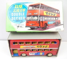 Double Decker Bus Friction Action Toy Tin Litho MF844 w/ Box