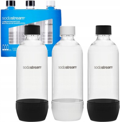 NEU Sodastream Flasche 1L 3er Set Weiß Schwarz kompatibel mit Jet Terra Spirit