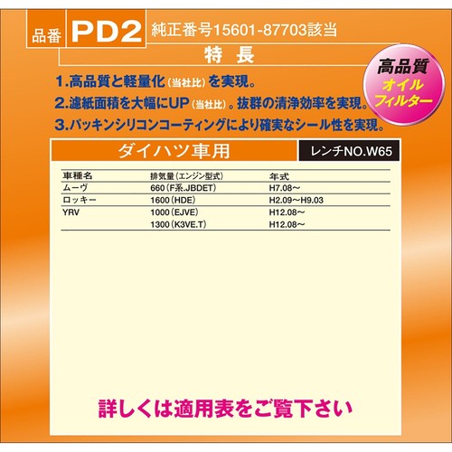 PIAA Oil Filter Oil Element PD2 For DAIHATSU 15601-87703 Made in Japan - Picture 4 of 5