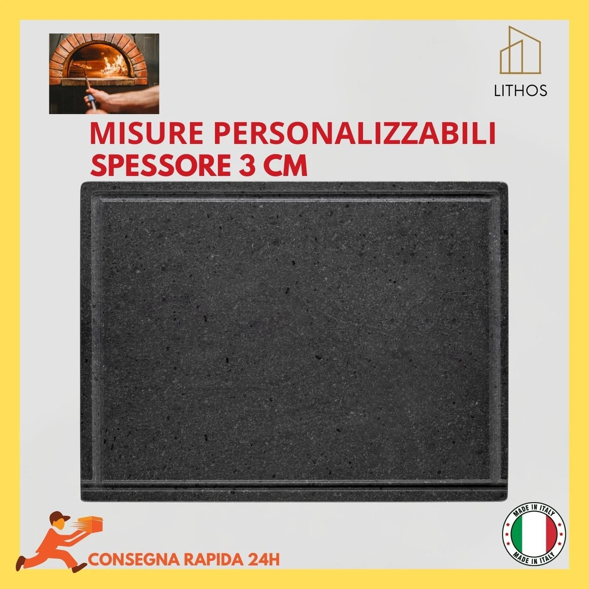 Piastra In Pietra Lavica Ollare Refrattaria Per Forno Elettrico, Gas E Barbecue – Misura 40x35 Cm – Cotture Lunghe Senza Grassi, Mantiene Il Calore