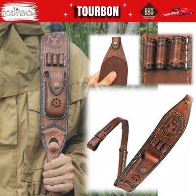 TOURBON Leather Rifle Sling Gun Ammo Hold Strap Folding Pocket Knife Carry Case