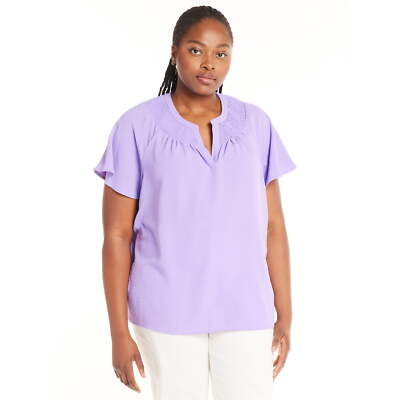 Terra & Sky Blouse Women Plus Size 3X Light Purple Smocked Notch Neck --M6--