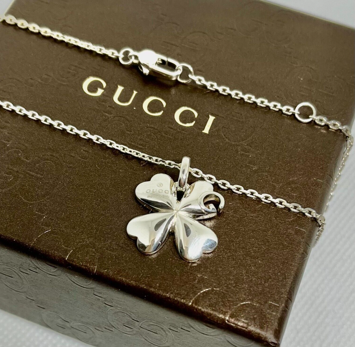 GUCCI Necklace Pendant Silver 925 Clover Motif G Women SV925 GUCCI Necklace Pendant Silver 925 Clover Motif G Women SV925