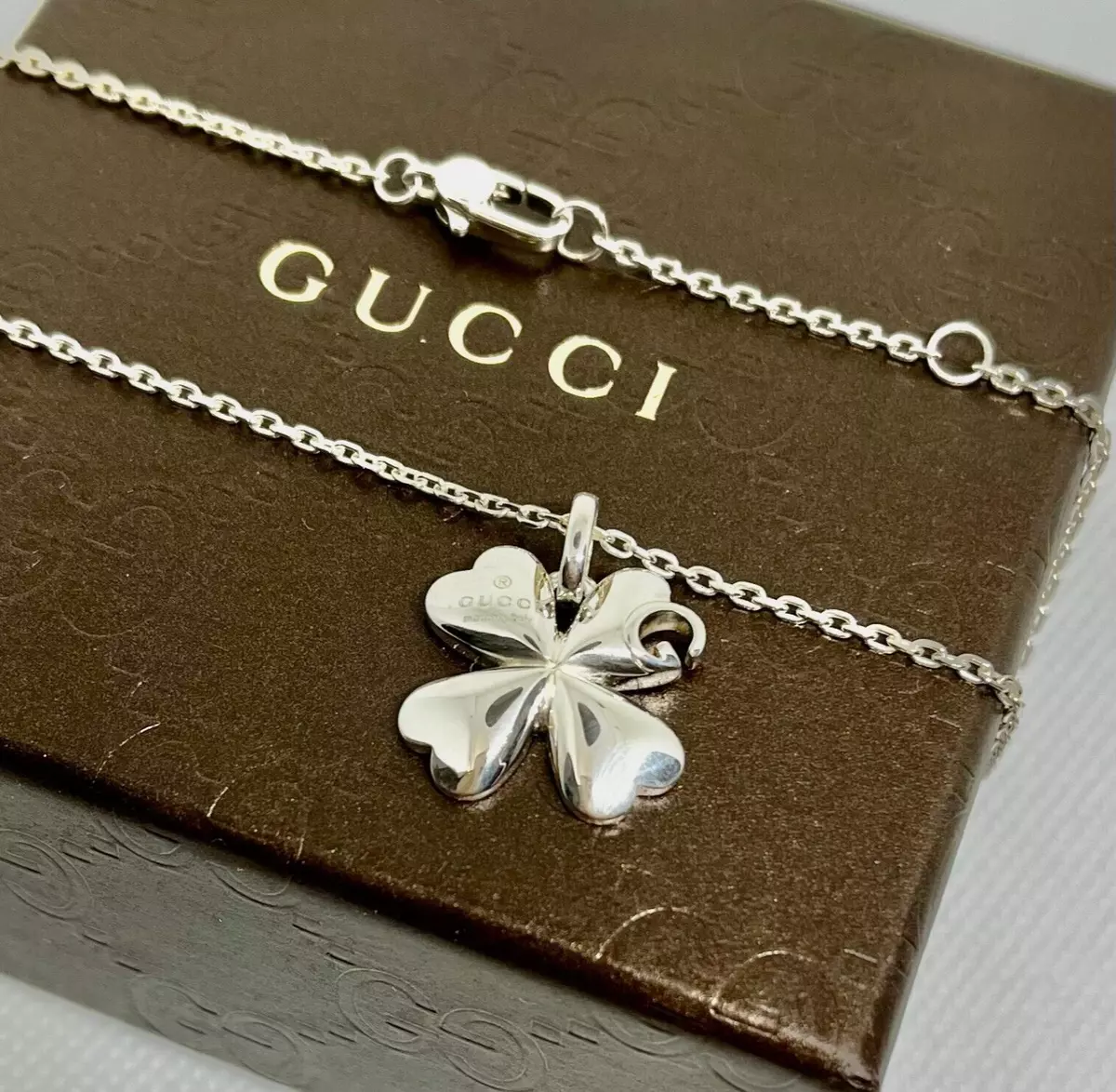 GUCCI Necklace Pendant Silver 925 Clover Motif G Women SV925 with Box